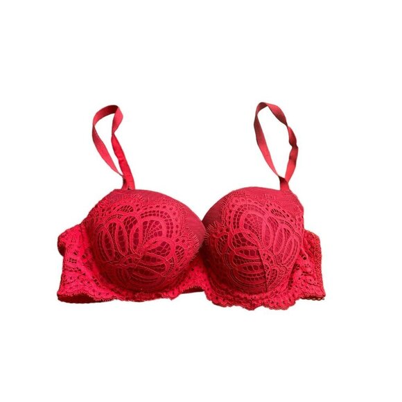 Victoria's Secret Dream Angels Lined Push Up Lace Bra 34D Red Lace - Picture 1 of 10